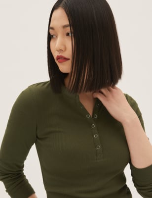 Organic Cotton Ribbed Ruffle Long Sleeve Top main image 0