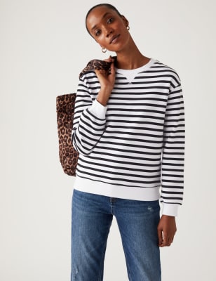 Striped Crew Neck Thin Knit Sweatshirt