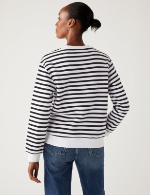 Cotton Rich Striped Crew Neck Sweatshirt