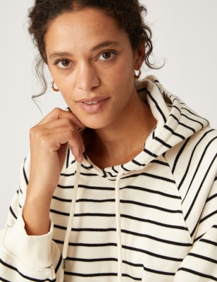 Pure Cotton Striped Longline Hoodie