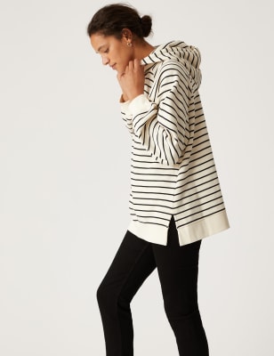 

Womens M&S Collection Pure Cotton Striped Longline Hoodie - Black Mix, Black Mix