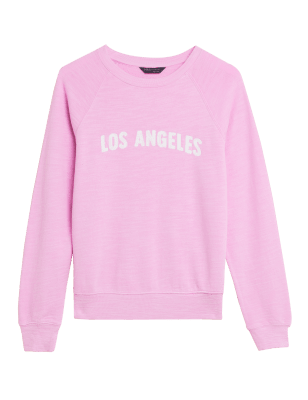 

Womens M&S Collection Pure Cotton Slogan Crew Neck Sweatshirt - Pink Mix, Pink Mix