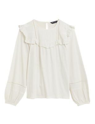 

Womens M&S Collection Pure Cotton Pintuck Long Sleeve Top - Ivory, Ivory