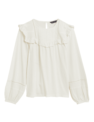 

Womens M&S Collection Pure Cotton Pintuck Long Sleeve Top - Ivory, Ivory