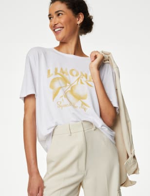 

Womens M&S Collection Printed T-Shirt - Yellow Mix, Yellow Mix