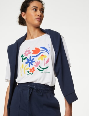 

Womens M&S Collection Printed T-Shirt - White Mix, White Mix