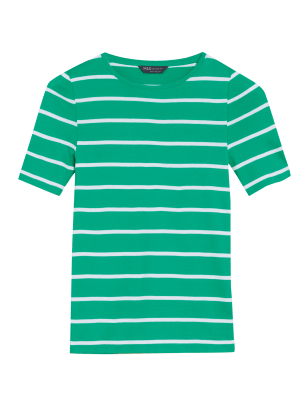 

M&S Collection Top 100% algodón de ajuste estándar de rayasWomens - Green Mix, Green Mix