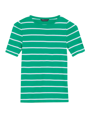 

Womens M&S Collection Pure Cotton Striped Regular Fit Top - Green Mix, Green Mix