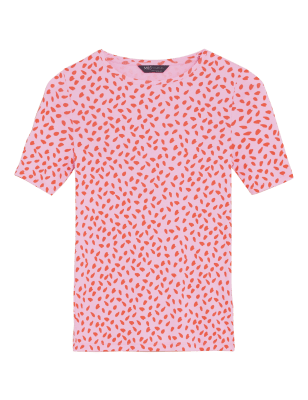 

Womens M&S Collection Pure Cotton Printed Half Sleeve Top - Pink Mix, Pink Mix