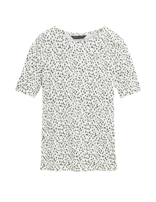

Womens M&S Collection Pure Cotton Printed Half Sleeve Top - White Mix, White Mix