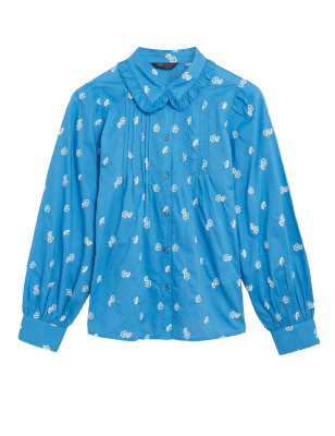 

Womens M&S Collection Pure Cotton Embroidered Long Sleeve Shirt - Medium Blue Mix, Medium Blue Mix