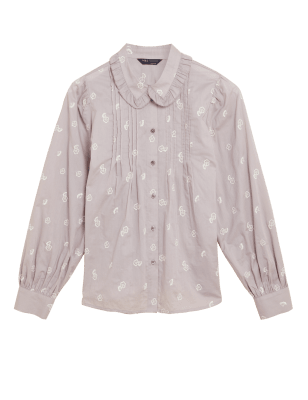 

Womens M&S Collection Pure Cotton Embroidered Long Sleeve Shirt - Multi Beige, Multi Beige