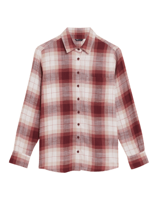 

Womens M&S Collection Kariertes Langarmhemd aus reiner Baumwolle - Red Mix, Red Mix