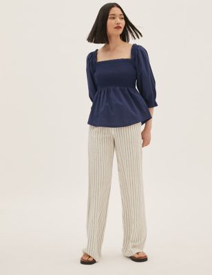 Pure Cotton Square Neck 3/4 Sleeve Top