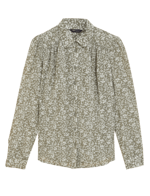 

Womens M&S Collection Langarmbluse aus reiner Baumwolle mit Blumenmuster - Khaki Mix, Khaki Mix