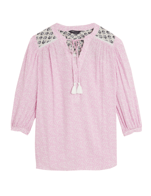 

Womens M&S Collection Printed Tie Neck 3/4 Sleeve Blouse - Light Pink Mix, Light Pink Mix