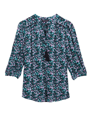 

Womens M&S Collection Printed Tie Neck 3/4 Sleeve Blouse - Green Mix, Green Mix