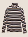 Sparkly Striped Funnel Neck Fitted Top