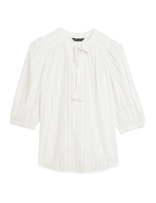 

Womens M&S Collection Pure Cotton V-Neck 3/4 Sleeve Blouse - Ivory, Ivory