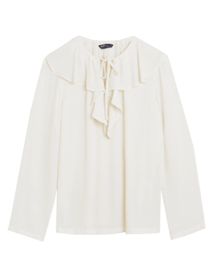 

Womens M&S Collection Tie Neck Ruffle Long Sleeve Blouse - Light Cream, Light Cream