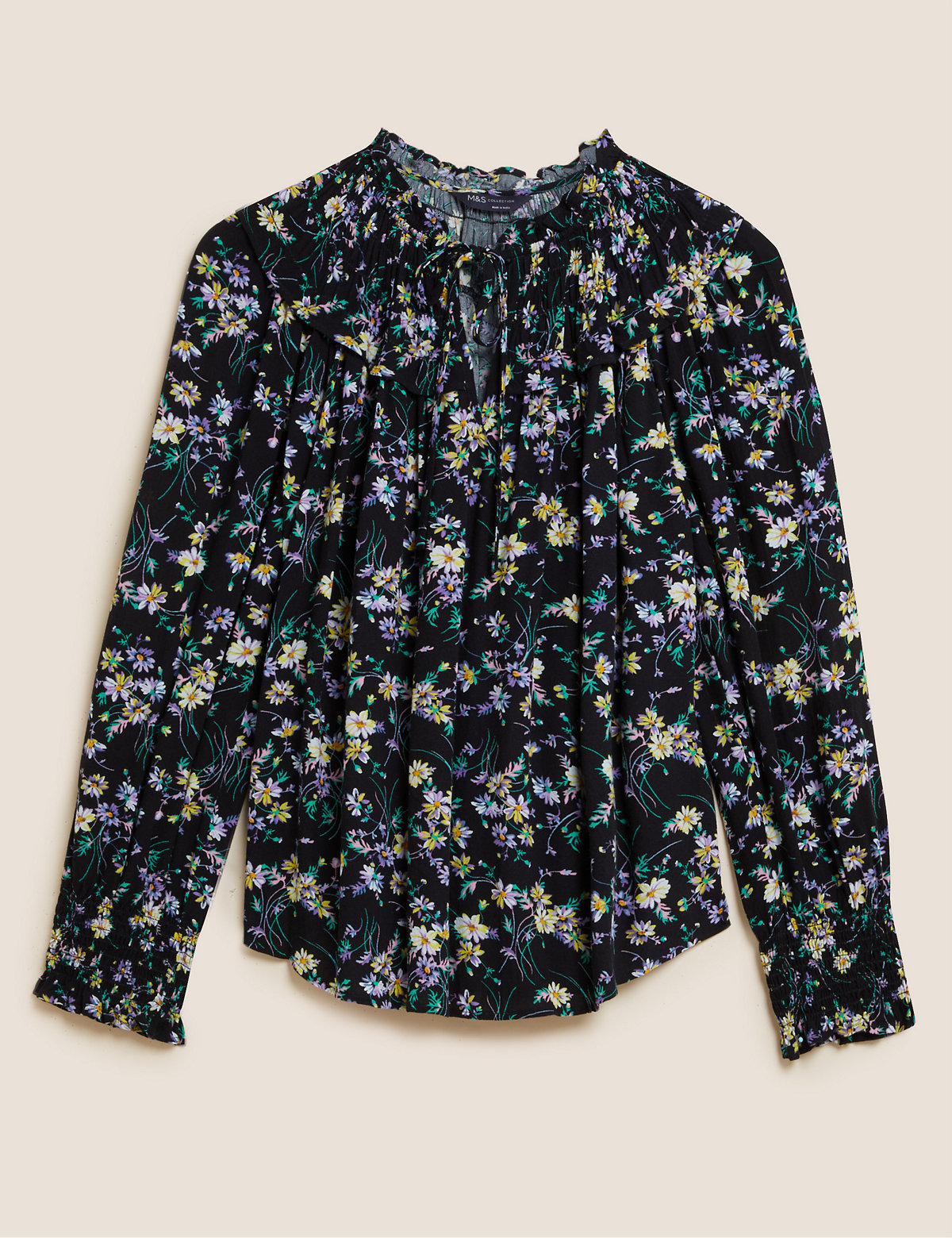 Floral Frill Neck Long Sleeve Blouse