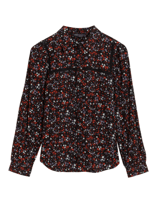 

M&S Collection Camisa de manga larga con algodón estampadaWomens - Black Mix, Black Mix