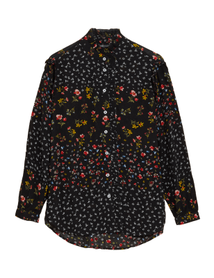 

Womens M&S Collection Printed High Neck Long Sleeve Blouse - Black Mix, Black Mix