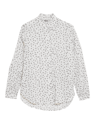 

Womens M&S Collection Bedruckte Langarmbluse mit hohem Kragen - White Mix, White Mix