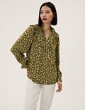 Printed Tie Neck Long Sleeve Popover Blouse