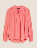 Tie Neck Frill Detail Long Sleeve Blouse