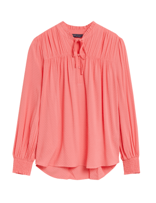 

Womens M&S Collection Tie Neck Frill Detail Long Sleeve Blouse - Watermelon, Watermelon