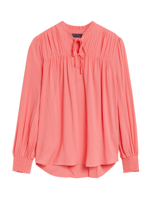 

M&S Collection Blusa con lazo en el cuello de manga larga con detalle de volanteWomens - Watermelon, Watermelon