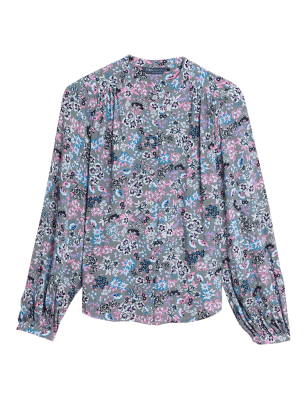 

M&S Collection Blusa de manga larga con cuello redondo y estampadoWomens - Light Pink Mix, Light Pink Mix