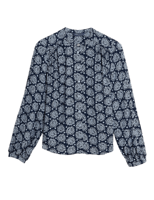 

M&S Collection Blusa de manga larga con cuello redondo y estampadoWomens - Navy Mix, Navy Mix