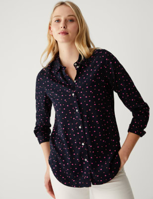 

Womens M&S Collection Printed Collared Long Sleeve Shirt - Red Mix, Red Mix