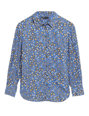 

Womens M&S Collection Printed Collared Long Sleeve Shirt - Medium Blue, Medium Blue