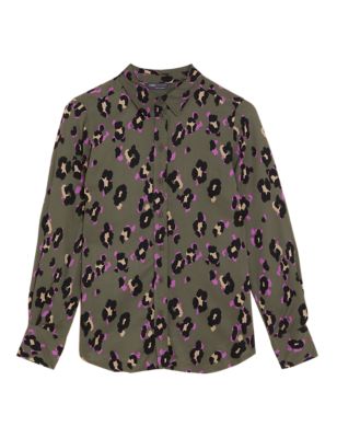 

Womens M&S Collection Printed Collared Long Sleeve Shirt - Khaki Mix, Khaki Mix