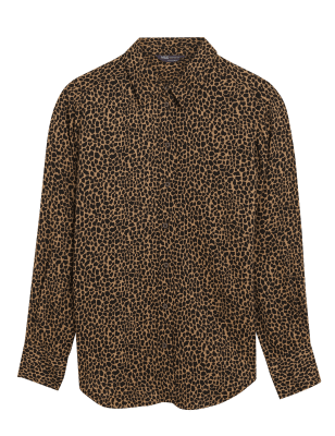 

Womens M&S Collection Gemustertes Langarmhemd mit Kragen - Brown Mix, Brown Mix