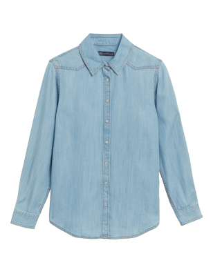 

Womens M&S Collection Pure Tencel™ Collared Long Sleeve Shirt - Denim, Denim