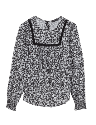 

M&S Collection Top de manga larga floral con cuello redondoWomens - Black Mix, Black Mix
