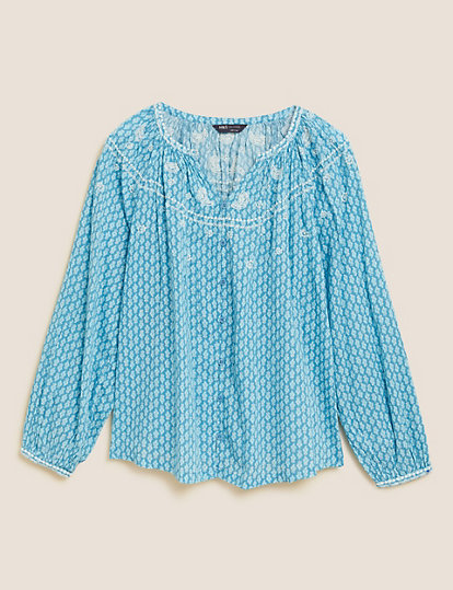 Pure Cotton Printed Long Sleeve Blouse
