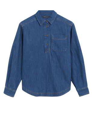 

Womens M&S Collection Denim Collared Long Sleeve Shirt, Denim