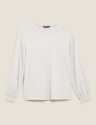 

M&S Collection Top de manga larga informal con escote cerrado con brillosWomens - Grey Mix, Grey Mix