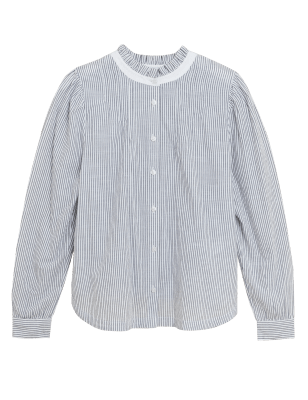 

Womens M&S Collection Langarmhemd aus reiner Baumwolle mit Streifenmuster - White Mix, White Mix