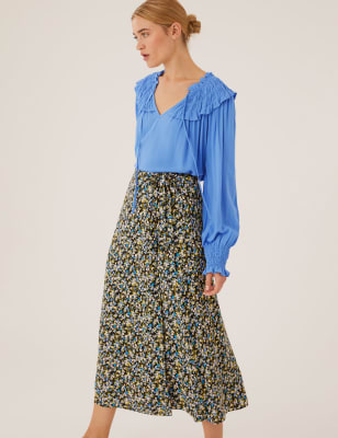 

M&S Collection Blusa de manga larga fruncida con nudo al cuelloWomens - Blue, Blue
