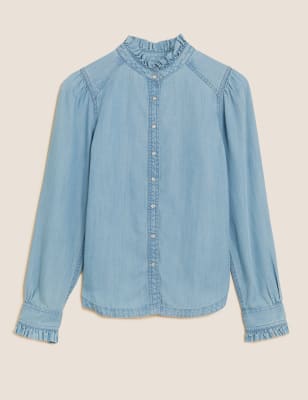Slanted Shoulder Long-Sleeved Tencel Tee