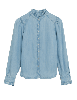 

Womens M&S Collection Tencel™ Denim High Neck Long Sleeve Shirt, Denim