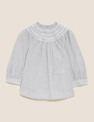 Pure Cotton Striped Embroidered Top