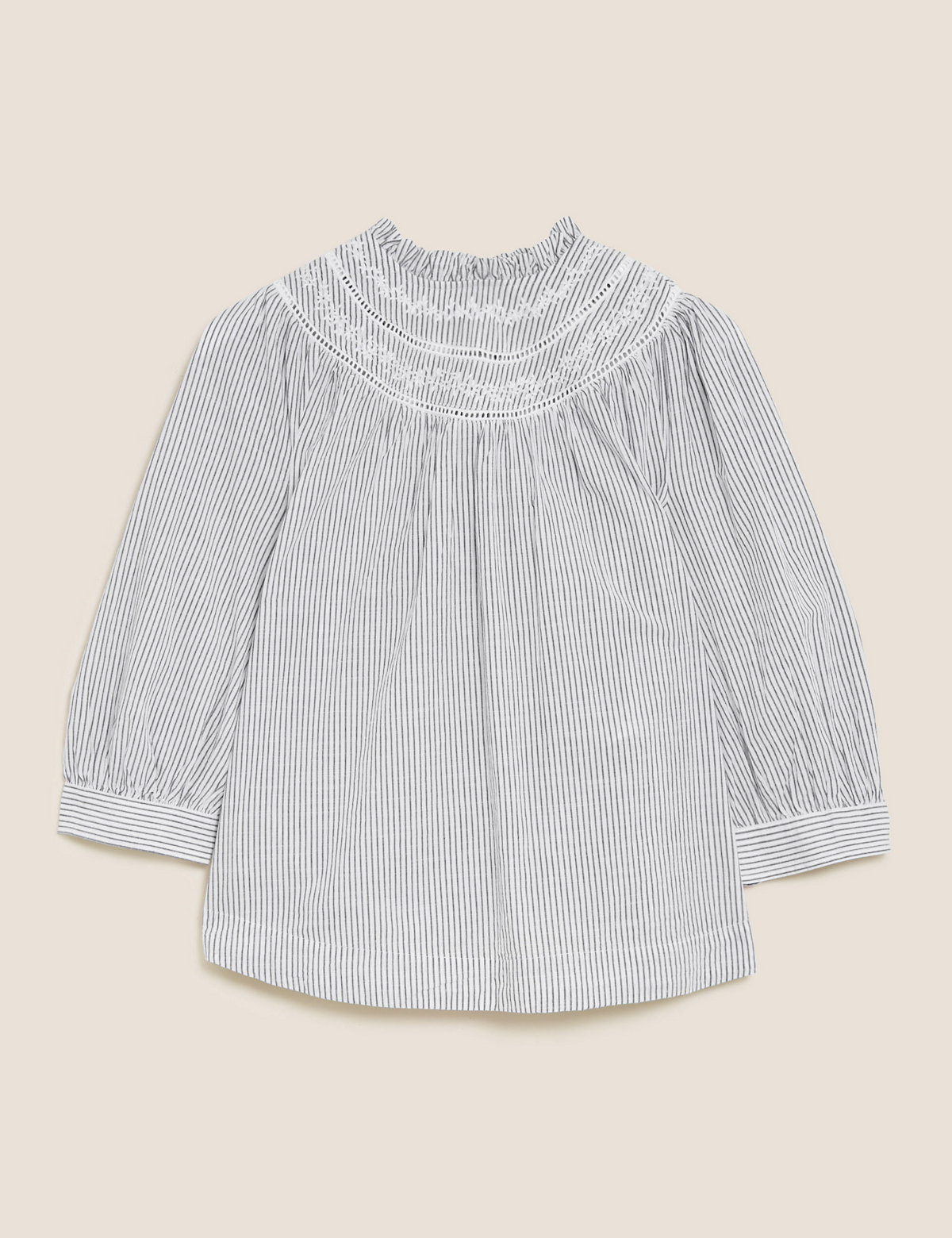Pure Cotton Striped Embroidered Top