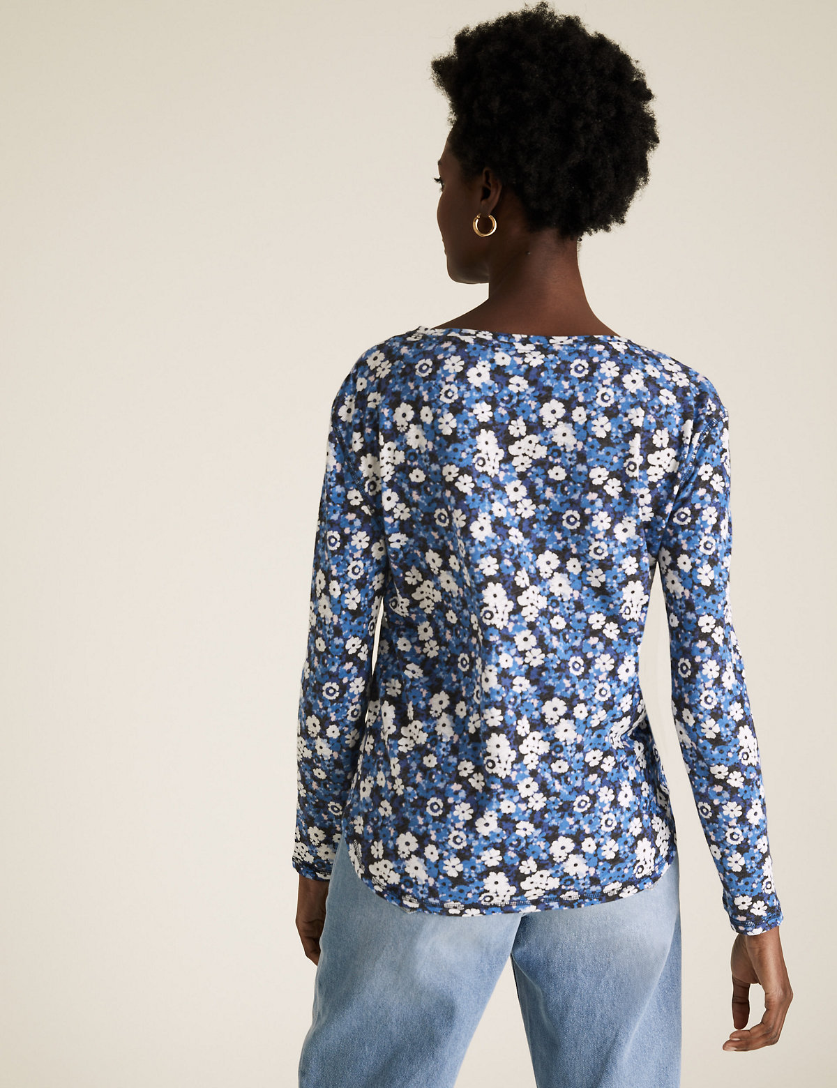 Linen Floral Straight Fit Long Sleeve Top